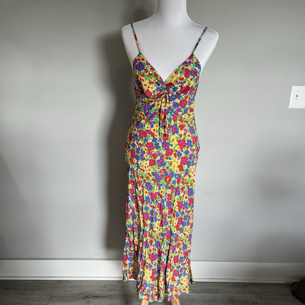 Faithfull The Brand Shayna Midi Dress Size 4 La Fortuna Floral Rainbow Fairy